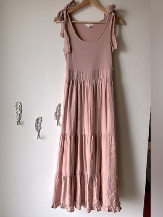 By The River Dresses & Skirts - BY THE RIVER Rose Pink Tiered Maxi Sundress | Scoop Neck Sleeveless Ribbon Ties